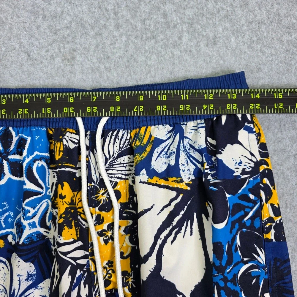 Corona Extra Men's Small‎ Floral Patchwork Swim Trunks Blue Yellow Board Shorts